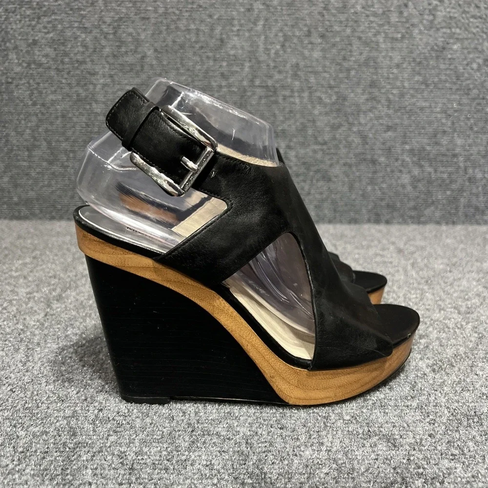 Michael Kors Josephine Black Leather Platform Wedge Sandals Women's Size 8